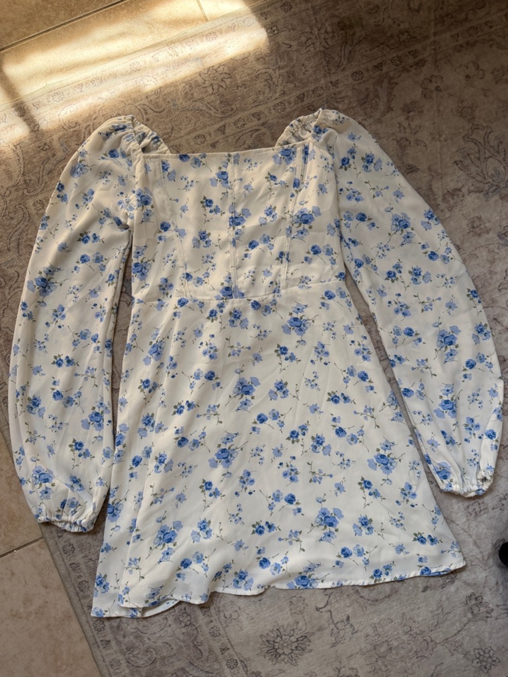 Hollister White Mini Dress with Blue Floral Print